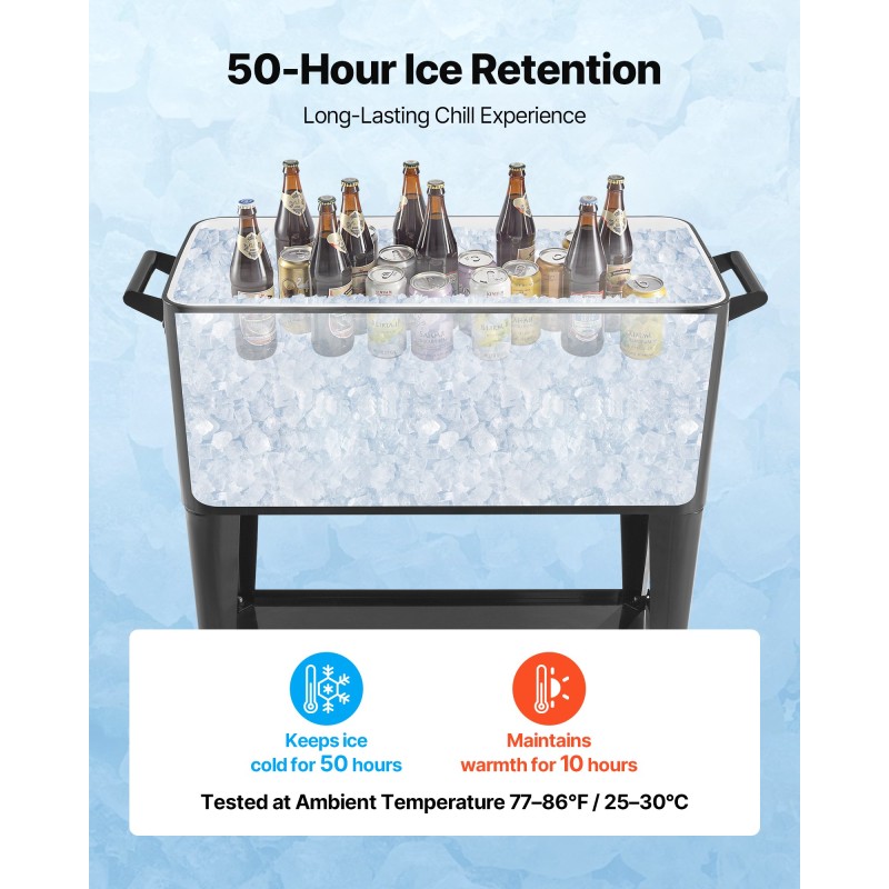 Siirrettävä 80QT kylmävaunu teräsrunko PP sisävuori PU-eriste 360 asteen pyörät