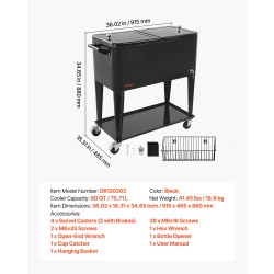 Siirrettävä 80QT kylmävaunu teräsrunko PP sisävuori PU-eriste 360 asteen pyörät