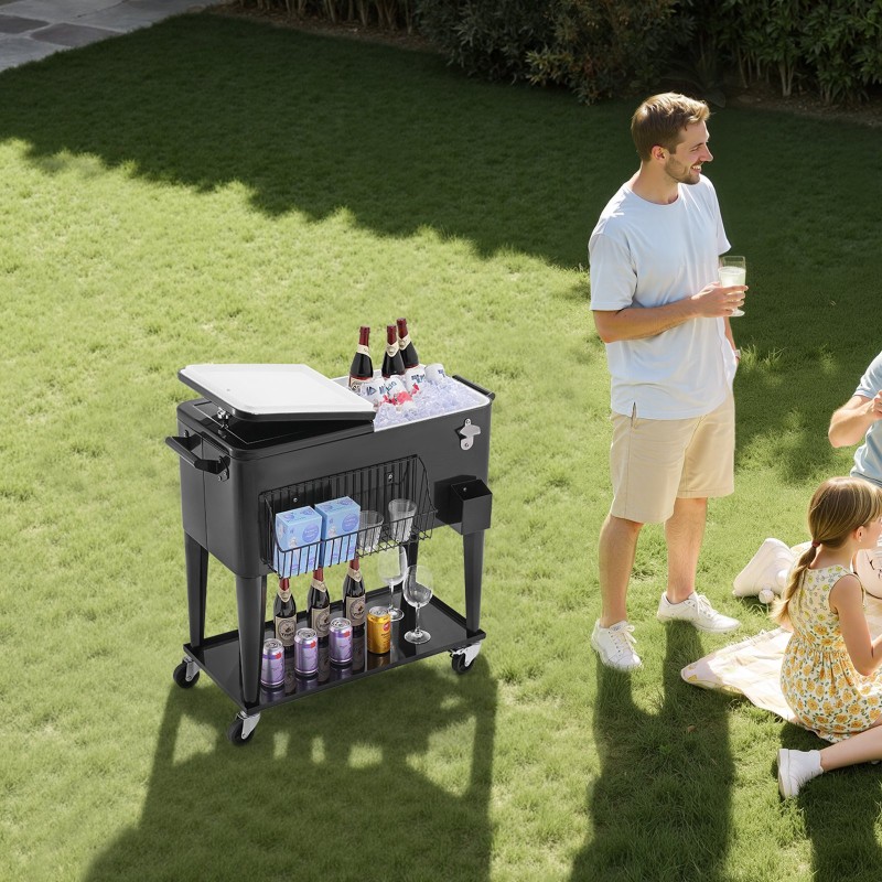 Siirrettävä 80QT kylmävaunu teräsrunko PP sisävuori PU-eriste 360 asteen pyörät