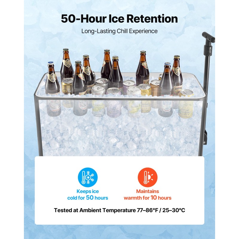 Rullaava kylmävaunu 75,7 l musta teräsrunko PP-sisävuori PU-eristys 360 asteen pyörät