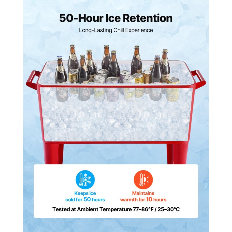 Rullaava kylmävaunu 75,7 l kylmävalssattu teräs 4 kääntyvää pyörää ulkokäyttöön