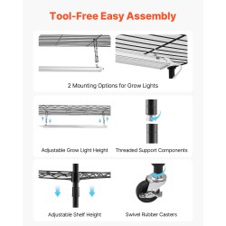 Kasvihylly 4-tasoinen sisäkäyttöön metallirungolla 150 cm kolmella täyden spektrin 90W LED-valopalkilla