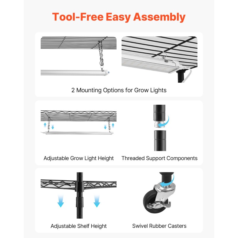 Kasvihylly 4-tasoinen sisäkäyttöön metallirungolla 150 cm kolmella täyden spektrin 90W LED-valopalkilla