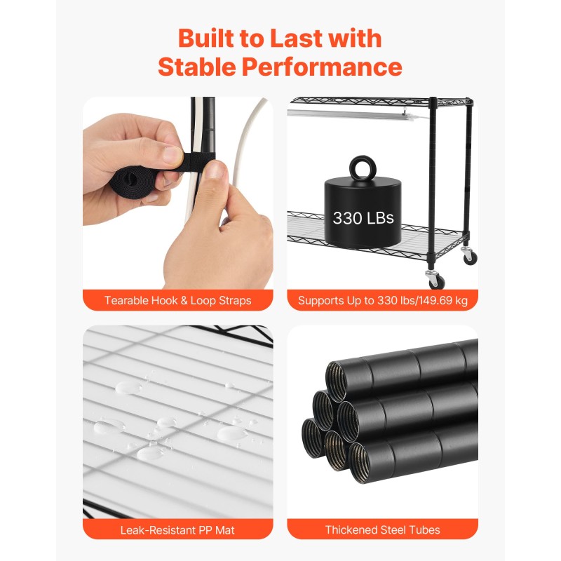 Kasvihylly sisäkäyttöön 6 hyllyä 180 cm LED-kasvivaloilla ajastimella kääntyvillä kumipyörillä