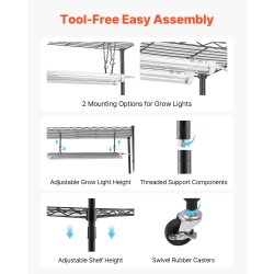 Monitasoinen sisäkasviteline kuudella tasolla 180 senttimetriä korkea kahdeksalla täysspektrisellä LED-valolla