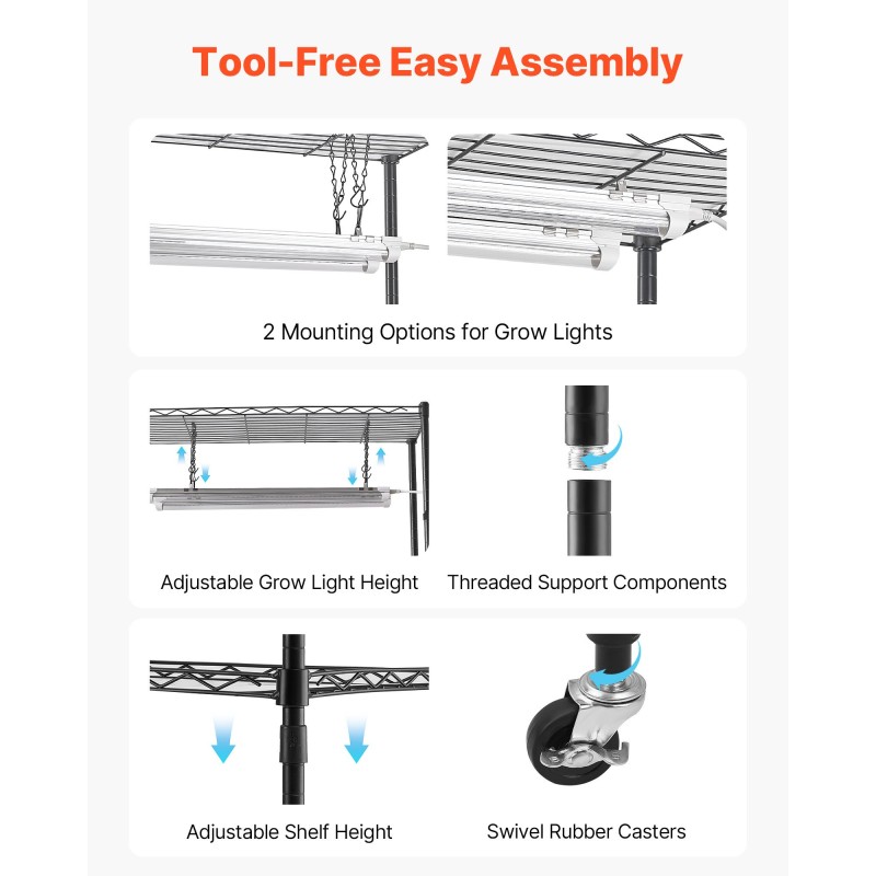 Monitasoinen sisäkasviteline kuudella tasolla 180 senttimetriä korkea kahdeksalla täysspektrisellä LED-valolla