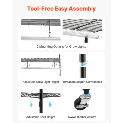Sisäkasvihylly metallinen 6-tasoinen 180 cm 5 LED-valopalkkia mekaanisella ajastimella