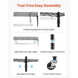 Sisäkasvihylly metallirunkoinen 6-tasoinen kaksirivinen korkeus 180 senttimetriä 200 wattia LED-kasvivaloilla
