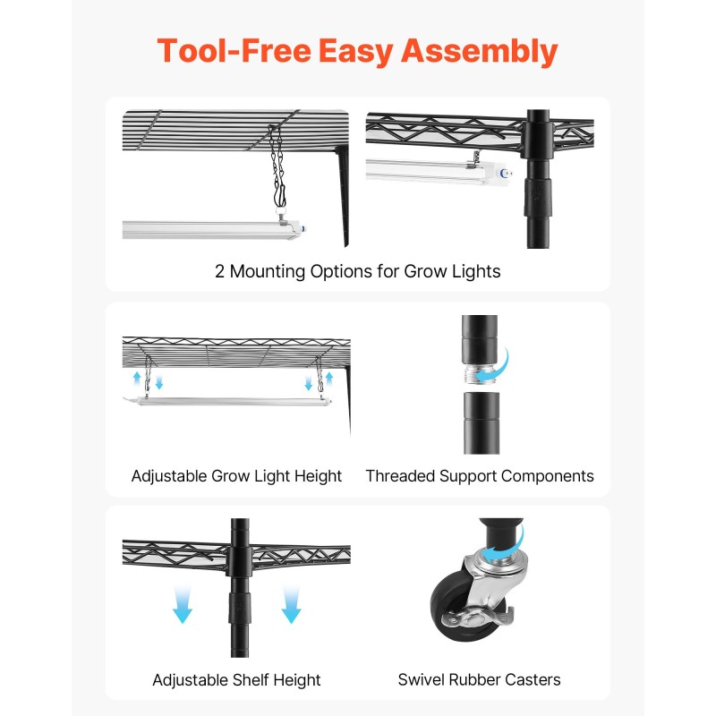 Sisäkasvihylly metallirunkoinen 6-tasoinen kaksirivinen korkeus 180 senttimetriä 200 wattia LED-kasvivaloilla