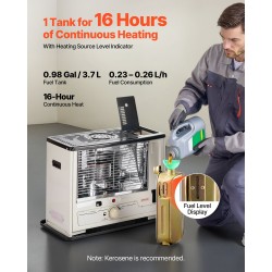 Kannettava kerosiinilämmitin teräsrunko 10000 BTU 14 L säiliö sisä ja ulkokäyttöön