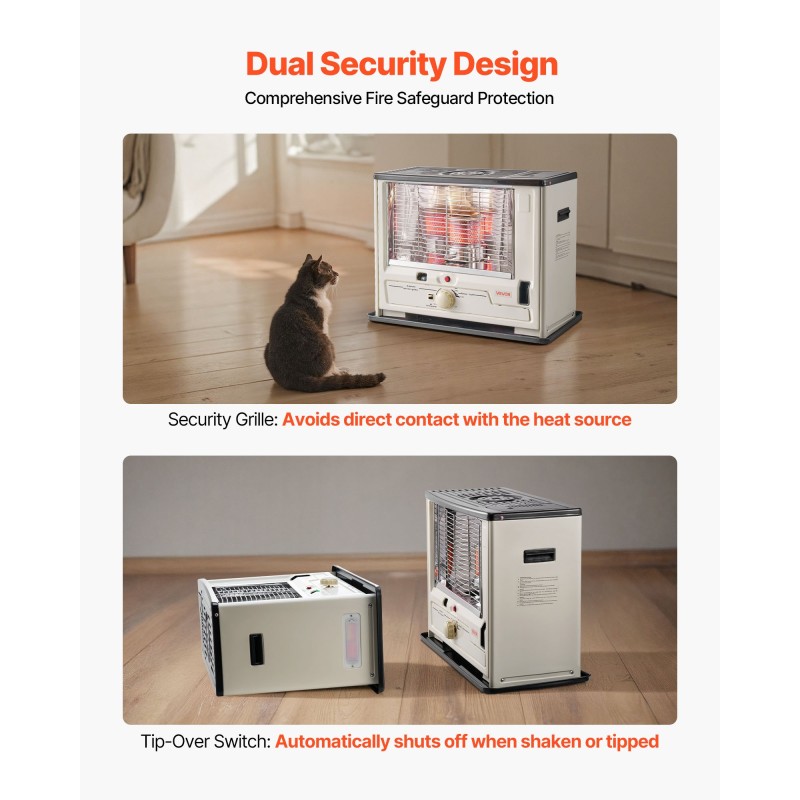 Kannettava kerosiinilämmitin teräsrunko 10000 BTU 14 L säiliö sisä ja ulkokäyttöön