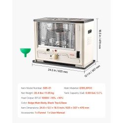 Kannettava kerosiinilämmitin teräsrunko 10000 BTU 14 L säiliö sisä ja ulkokäyttöön