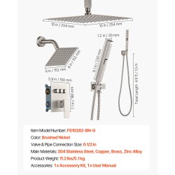 Kattokiinnitteinen kaksoissadesuihkusetti 254 mm ja 152 mm harjattu nikkeli kaksitoiminen käsisuihku
