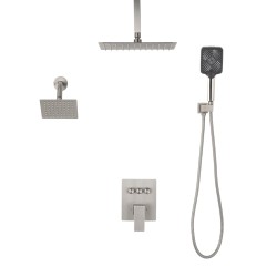 Kattokiinnitteinen sadesuihkusetti 305 mm harjattu nikkeli 152 mm seinäsuihku nelitoiminen käsisuihku