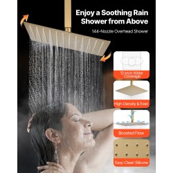 Kattosuihkusetti termostaattihanalla 305 mm sadesuihku 152 mm seinäsuihku harjattu kulta