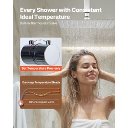 Termostaattinen sadesuihkusetti kromipintainen 305 mm kattopää 152 mm seinäpää kaksitoiminen käsisuihku