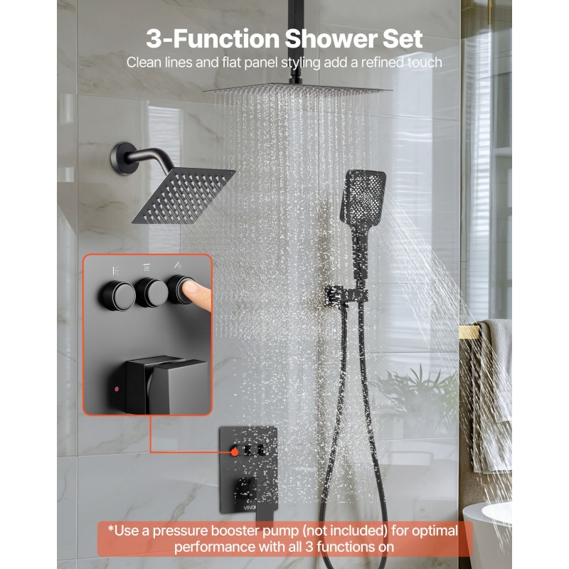 Kattosuihkusetti ruostumaton teräs mattamusta 305 mm kattosuihku 152 mm seinäsuihku monitoiminen käsisuihku