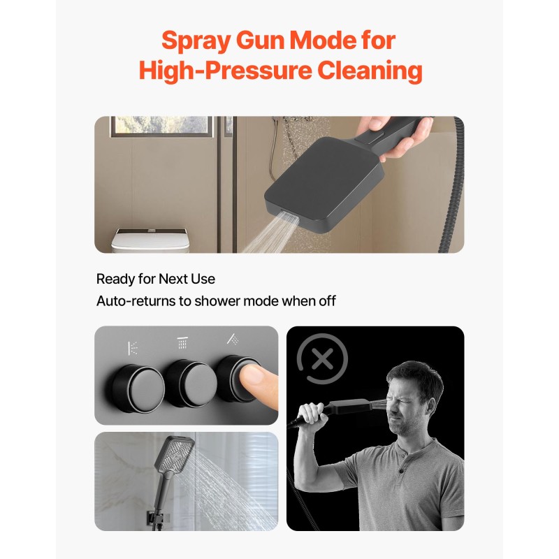 Kattosuihkusetti ruostumaton teräs mattamusta 305 mm kattosuihku 152 mm seinäsuihku monitoiminen käsisuihku