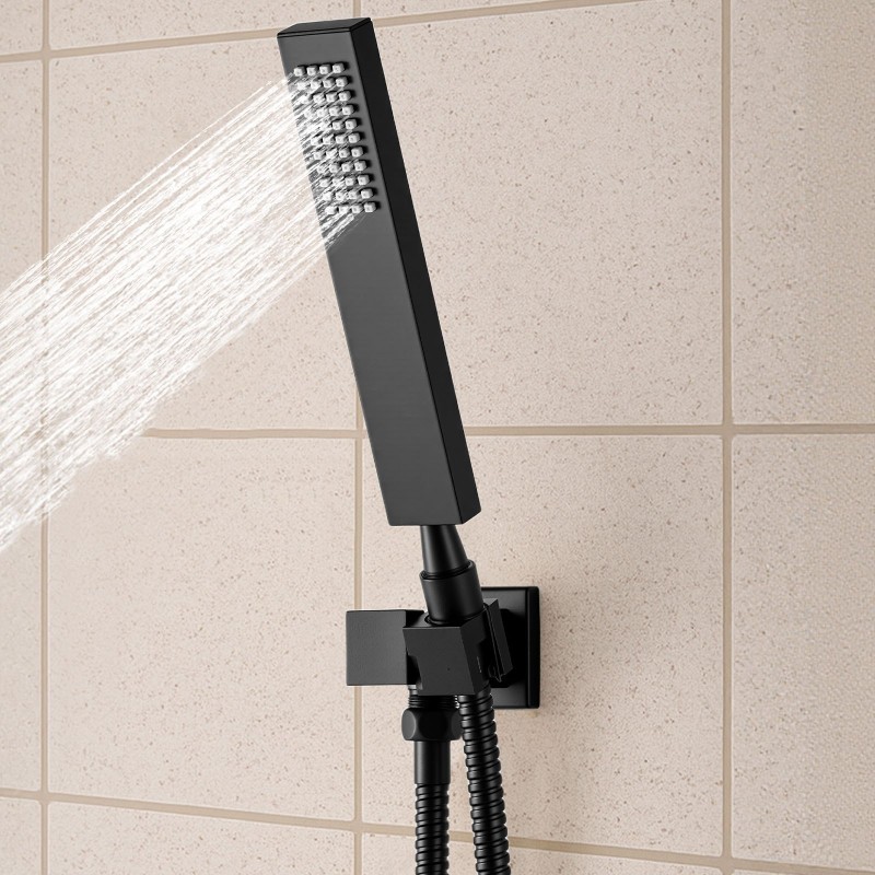 Termostaattinen kattoasennettava sadesuihkusarja 406 mm sadesuihkupää 6 hierontasuutinta käsisuihku mattamusta