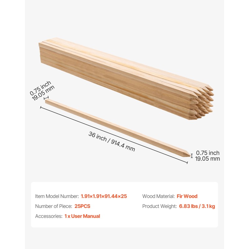 Puutarhapaalut kuusipuusta 19x19 mm 914 mm 25 kpl terävällä kärjellä