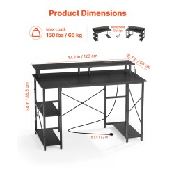 Työpöytä kotitoimistoon 120 cm x 50 cm hiukkaslevy teräsrunko RGB-valonauha