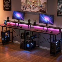 Työpöytä kotitoimistoon 120 cm x 50 cm hiukkaslevy teräsrunko RGB-valonauha