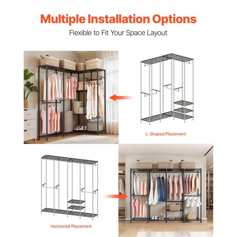 Vaateräkki hiiliteräsrunko musta 10 hyllytasoa 4 vaatetankoa