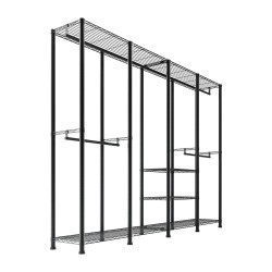 Vaateräkki hiiliteräsrunko musta 10 hyllytasoa 4 vaatetankoa