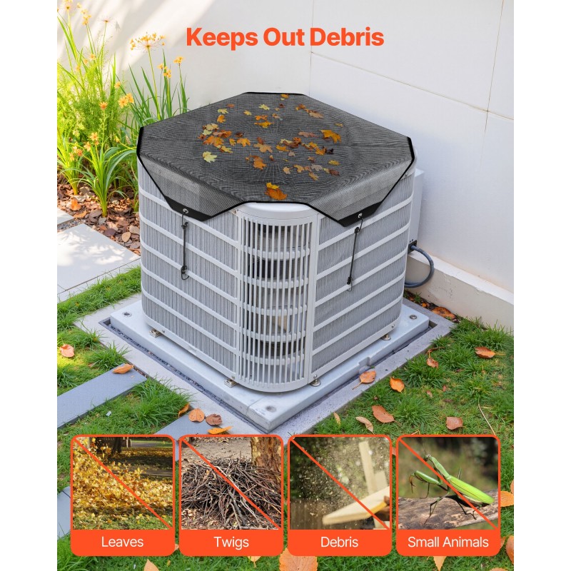 Ilmastointilaitteen ulkoyksikön suojapeite PVC-verkkokankaasta 710 x 710 mm musta