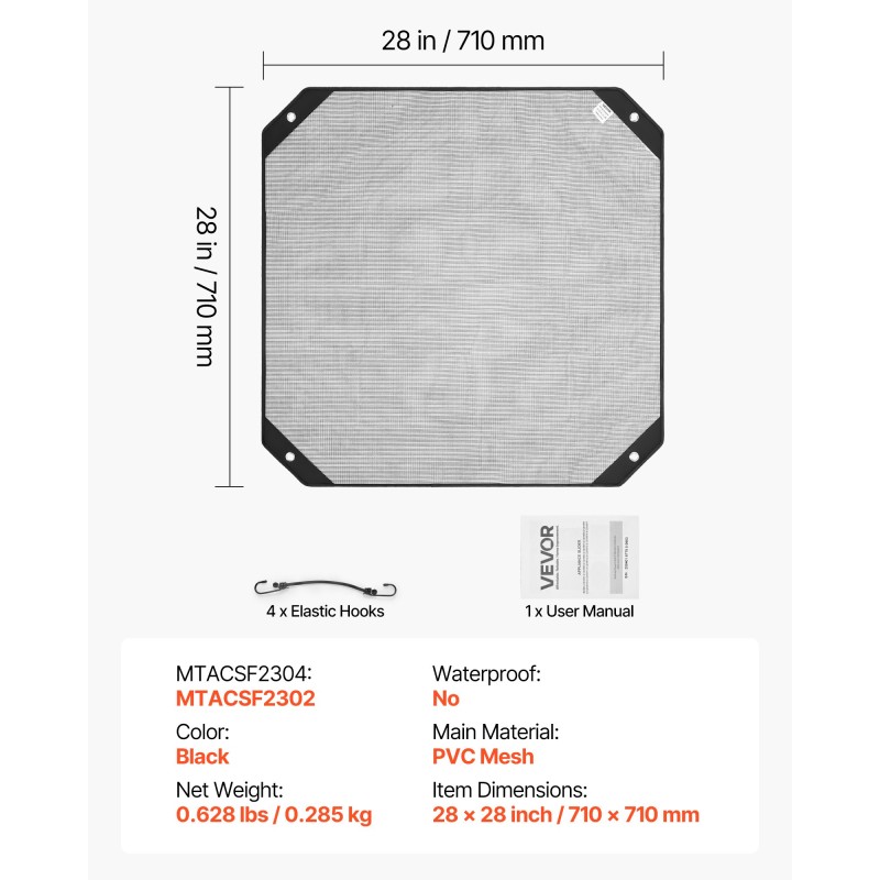 Ilmastointilaitteen ulkoyksikön suojapeite PVC-verkkokankaasta 710 x 710 mm musta