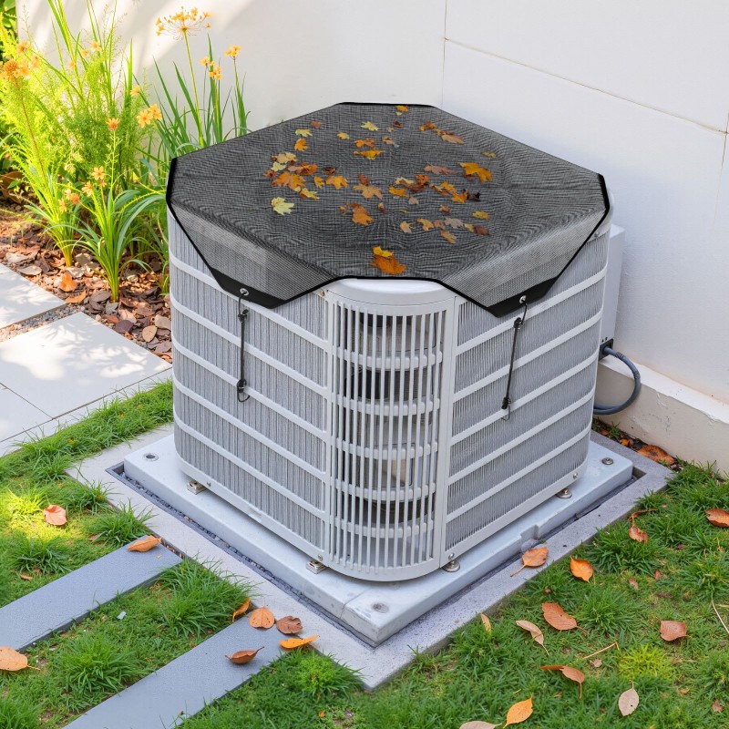 Ilmastointilaitteen ulkoyksikön suojapeite PVC-verkkokankaasta 710 x 710 mm musta