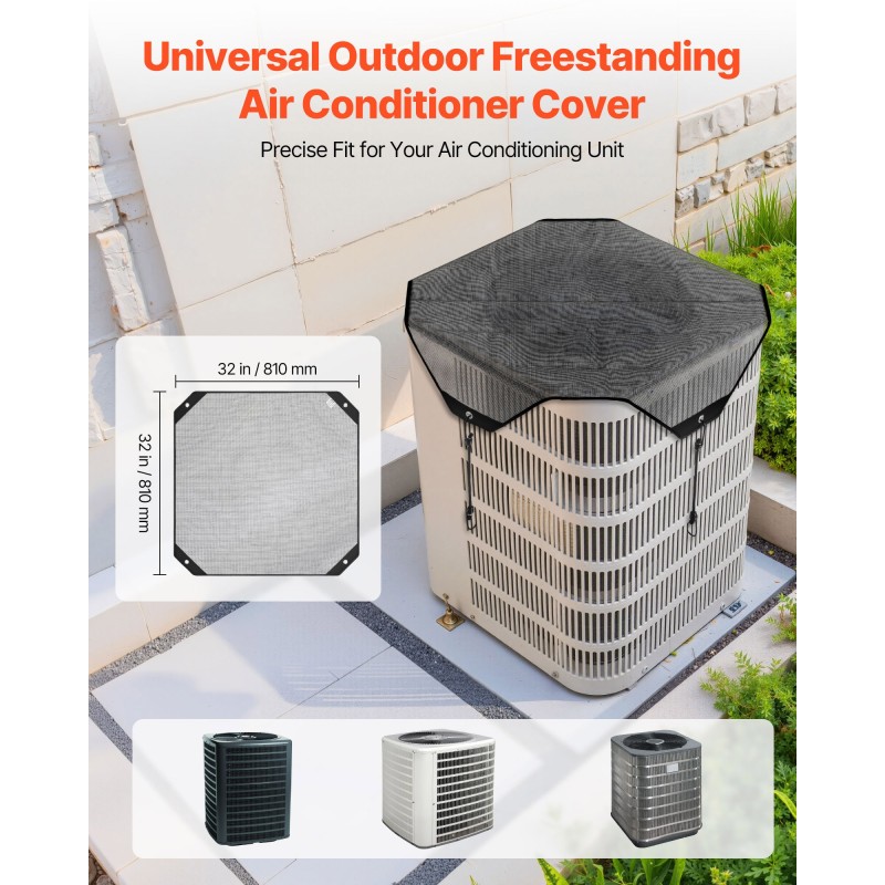 Ilmastointilaitteen yläosansuoja PVC-verkkokangas 810×810 mm musta ympärivuotiseen ulkokäyttöön