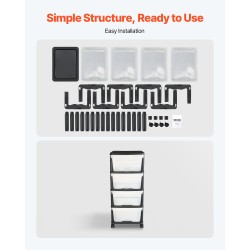 Muovinen laatikkovaunu pyörillä neljä läpinäkyvää laatikkoa jokainen seitsemäntoista litraa