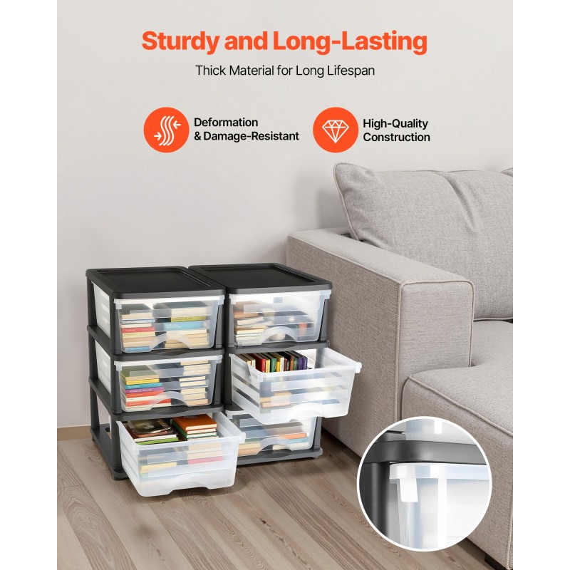 Muovinen säilytyslaatikosto 2 kpl 6 vetolaatikkoa 17 l kodin ja toimiston käyttöön