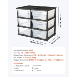 Muovinen säilytyslaatikosto 2 kpl 6 vetolaatikkoa 17 l kodin ja toimiston käyttöön