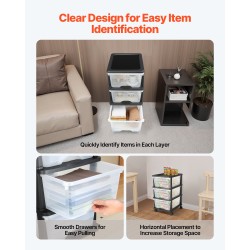 Muovinen säilytyslaatikosto pyörillä 3 läpinäkyvää laatikkoa 17 litraa