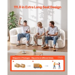 Sohva kaareva 2840 mm valkoinen samettimainen kangas syvä istuin