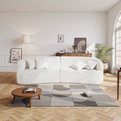 Sohva kaareva 2840 mm valkoinen samettimainen kangas syvä istuin