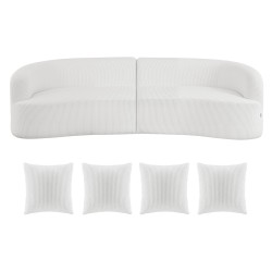 Sohva kaareva 2840 mm valkoinen samettimainen kangas syvä istuin