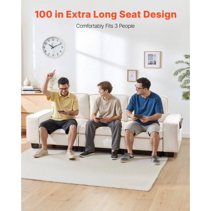 3-istuttava samettiverhoiltu sohva 2540 mm valkoinen säilytystilalla