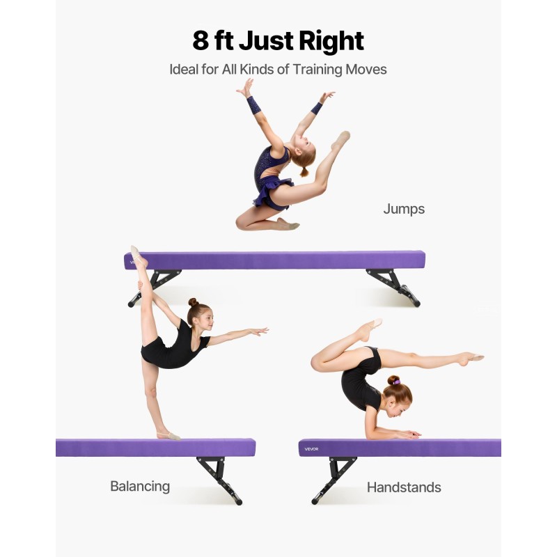 Voimistelupenkki lapsille säädettävä viisiportainen pyöristetty puuydin EVA violetti