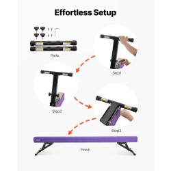 Voimistelupenkki lapsille säädettävä viisiportainen pyöristetty puuydin EVA violetti