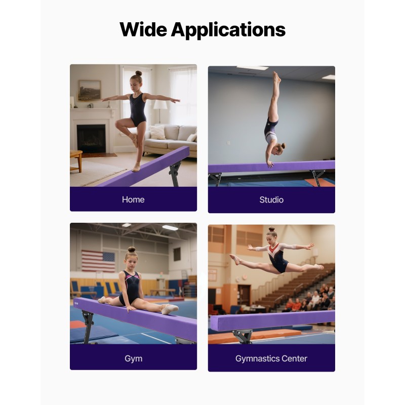 Voimistelupenkki lapsille säädettävä viisiportainen pyöristetty puuydin EVA violetti