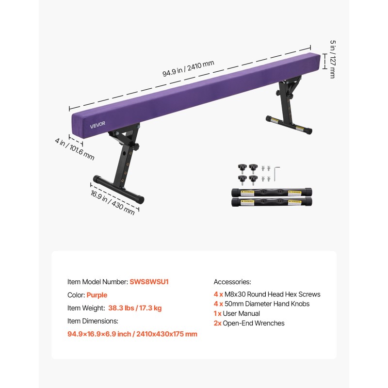 Voimistelupenkki lapsille säädettävä viisiportainen pyöristetty puuydin EVA violetti
