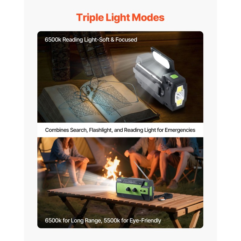 Käsikäyttöinen hätä- ja sääradio aurinko- ja USB-latauksella 4000mAh-akulla FM/AM/NOAA-tuella