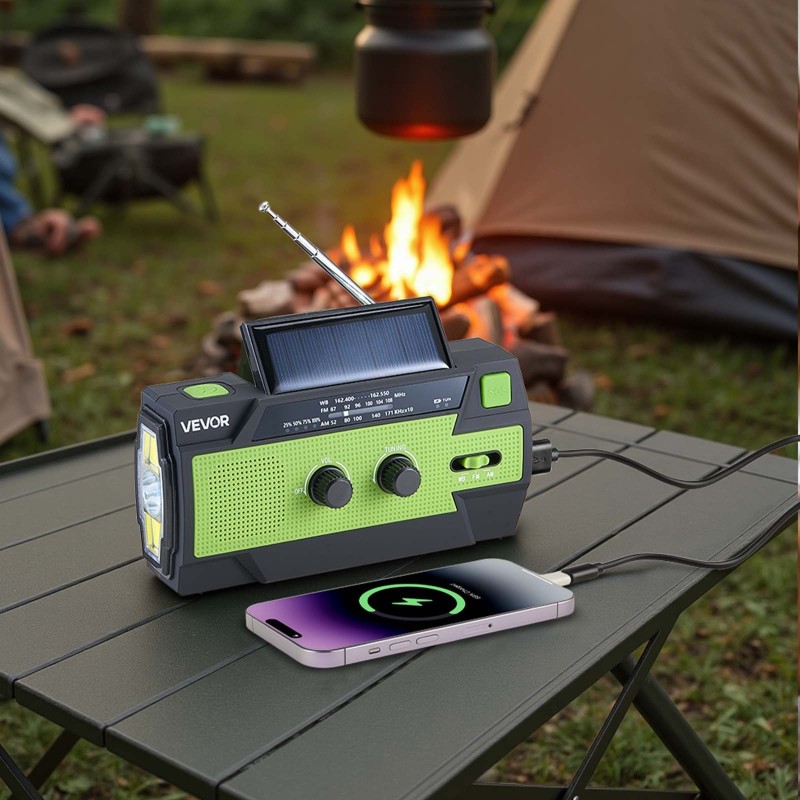 Käsikäyttöinen hätä- ja sääradio aurinko- ja USB-latauksella 4000mAh-akulla FM/AM/NOAA-tuella