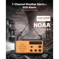 Hätäsääradio käsikampikäyttöinen aurinkokennolla 8000mAh akulla NOAA-hälytyksillä