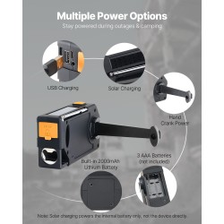 Hätä- ja sääradio käsikammella aurinkopaneelilla 2000mAh akulla FM AM NOAA