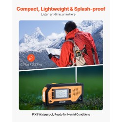 Hätä- ja sääradio käsikammella aurinkopaneelilla 2000mAh akulla FM AM NOAA