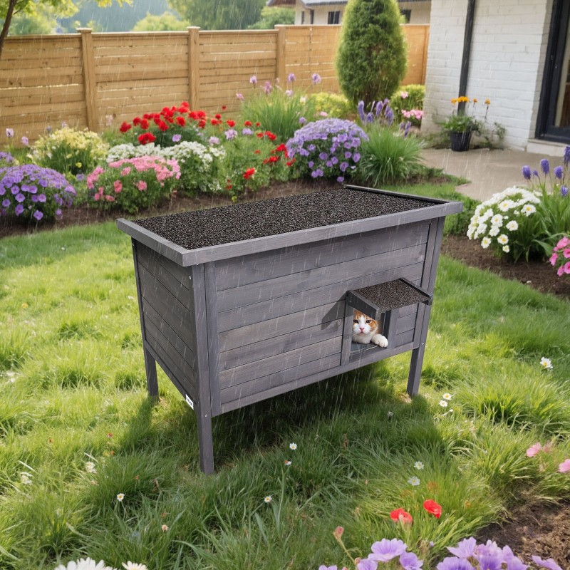 Puinen eristetty kissatalo 30W lämmitysalustalla 1–3 kissalle korotetulla pohjalla